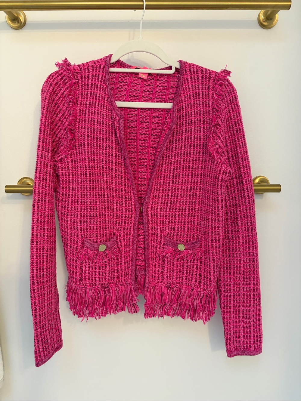 Lilly Pulitzer Hot Pink Fringe Open-Front Blazer